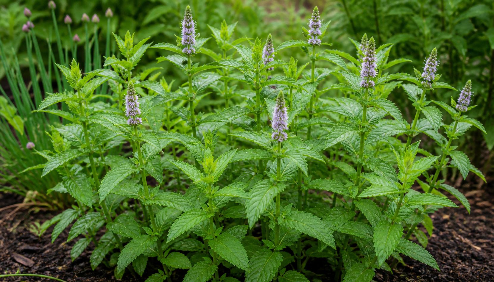 Hellgrüne Spearmint-Pflanze mit schlanken Blütenähren